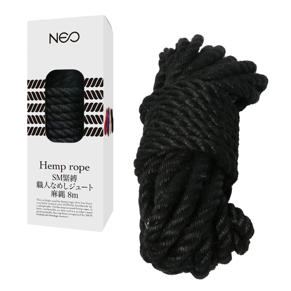 NEO SM 束縛，手工鞣製黃麻繩，8米 黑色