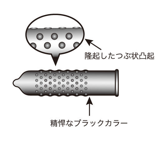TOUGH BLACK 厚膜黑色凸點避孕套 12個裝【避孕用品・潤滑劑】 品牌名稱：Japan Medical株式會社  TOUGH BLACK Thick Film Black Textured Condoms, 12 pieces [Contraceptive Device & Lubricant] Brand Name: Japan Medical Co., Ltd.