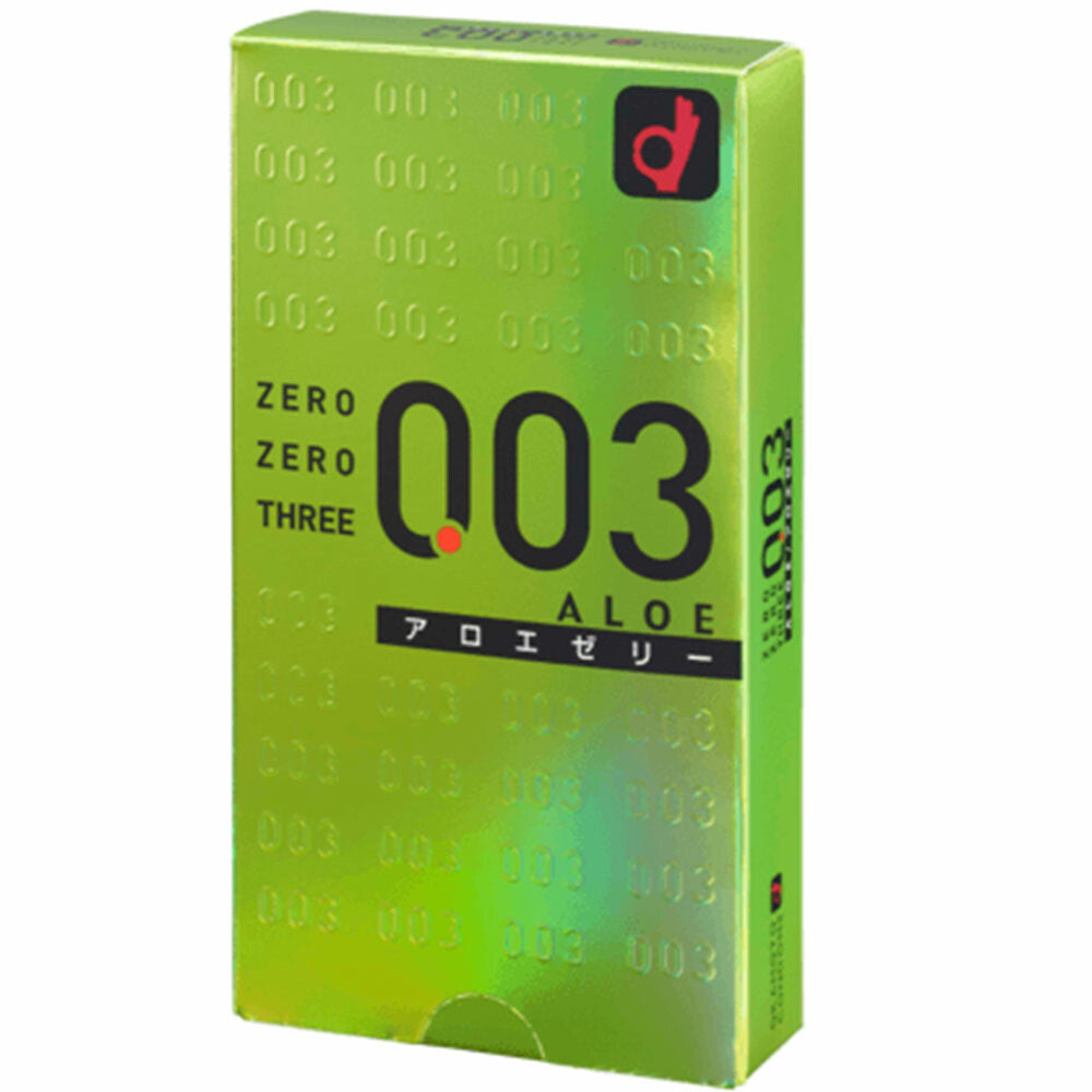 岡本 ZEROZEROTHREE003 蘆薈凝膠 避孕套 10個裝【避孕用品・潤滑劑】 品牌名稱：岡本株式會社  Okamoto ZEROZEROTHREE003 Aloe Vera Gel Condoms, 10 pieces [Contraceptive Device & Lubricant] Brand Name: Okamoto Co., Ltd.